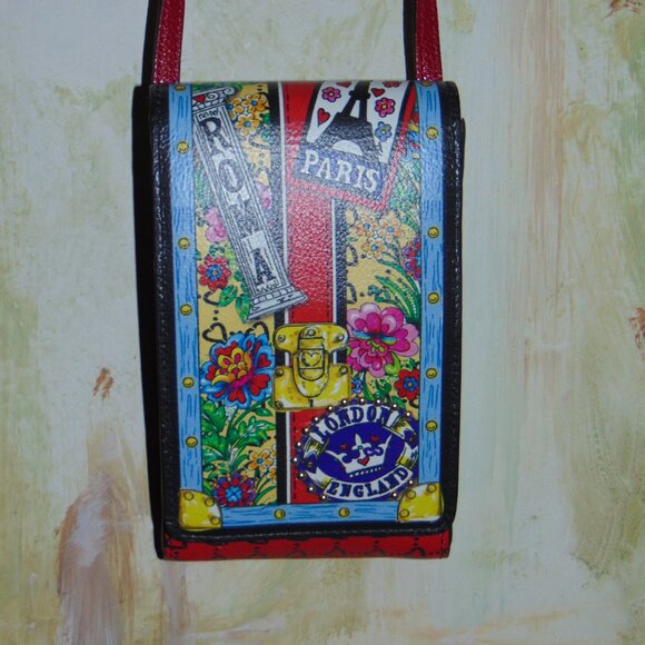 Brighton Postcard Love Amor Black Red Leather Flap Crossbody Messenger Purse - Picture 3 of 10